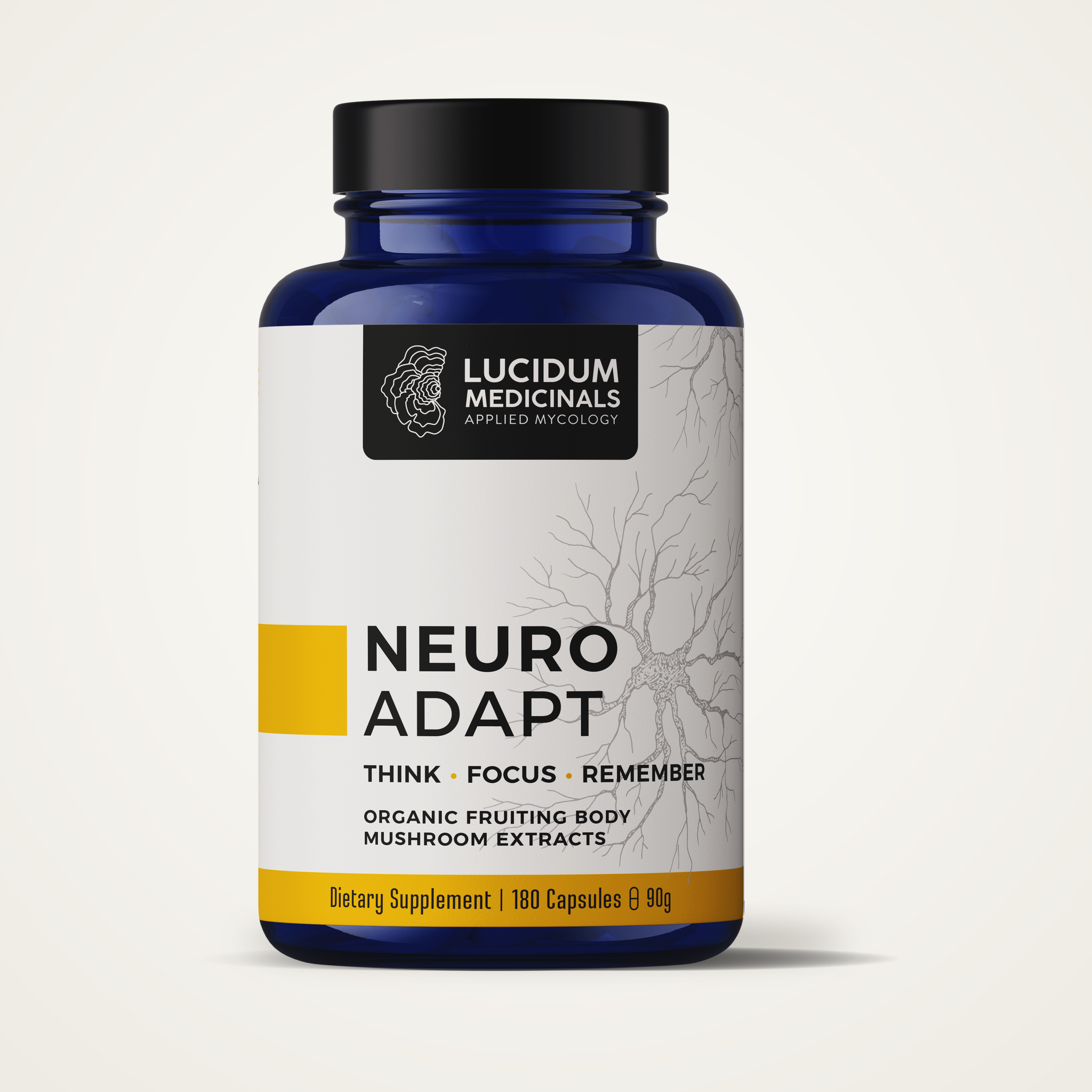NEUROADAPT by Lucidum Medicinals, 180-capsule bottle of organic fruiting body mushroom extracts