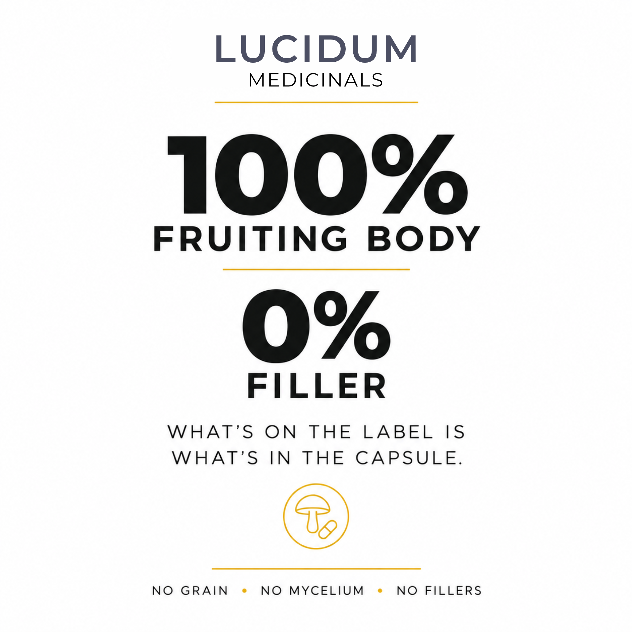 100% fruiting body, 0% filler: no grain, no mycelium, no fillers